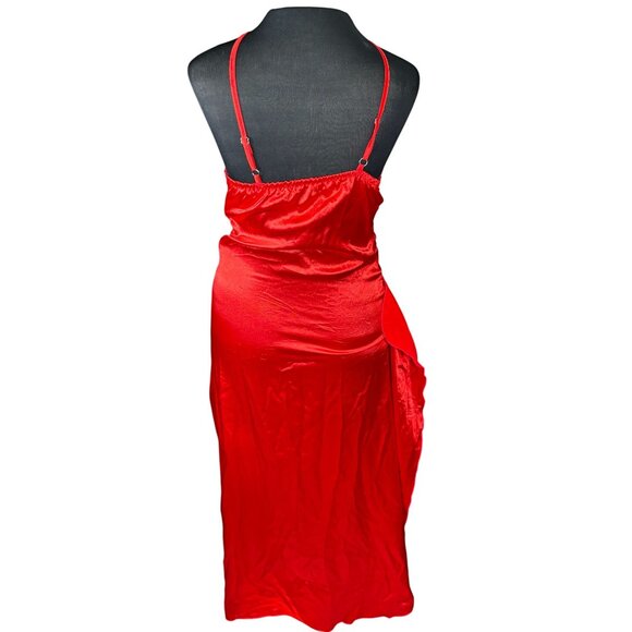 Set of Red and Purple One-Shoulder Ruched Midi Dress With Adjustable Straps - Picture 3 of 12